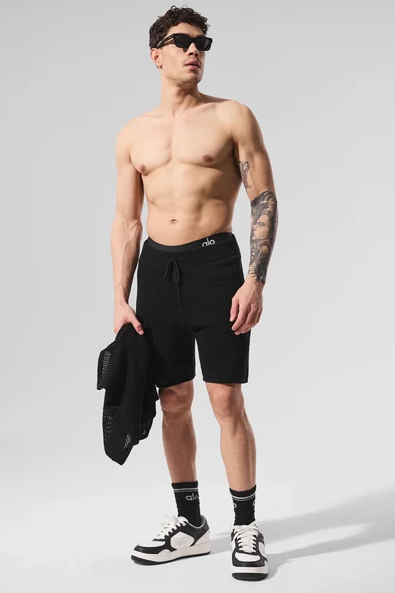 Open-Knit Shorts – Svart