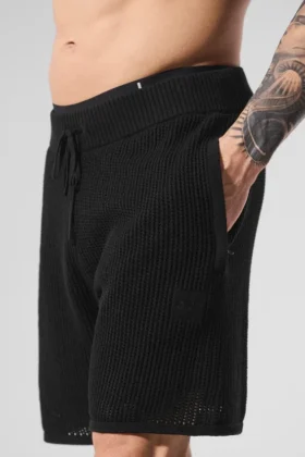 Open-Knit Shorts – Svart