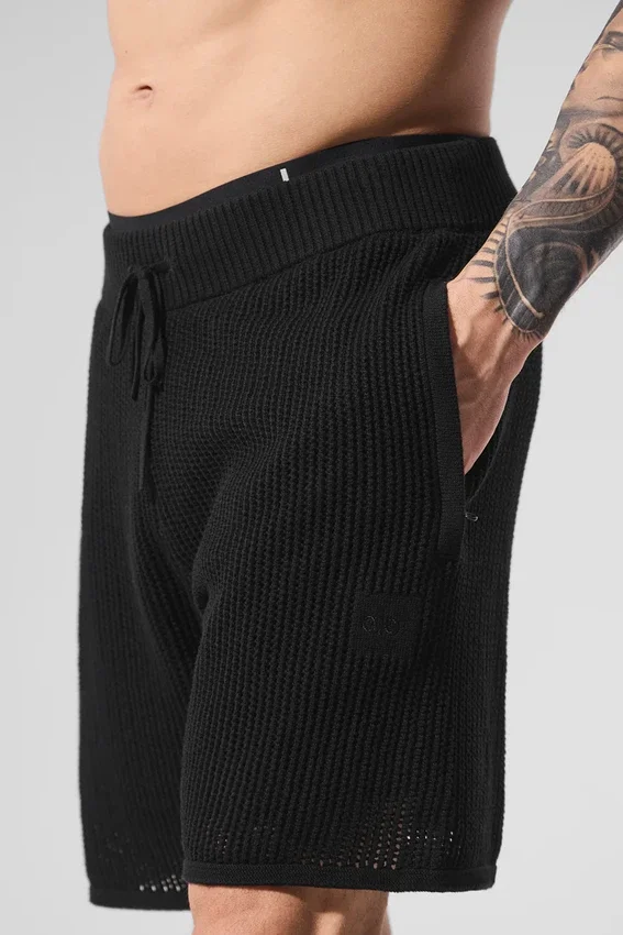 Open-Knit Shorts – Svart