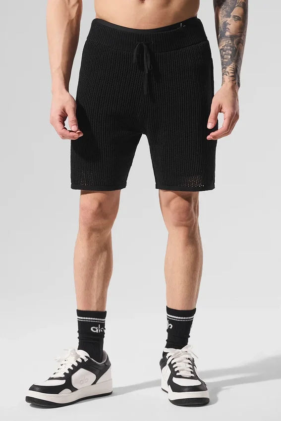 Open-Knit Shorts – Svart