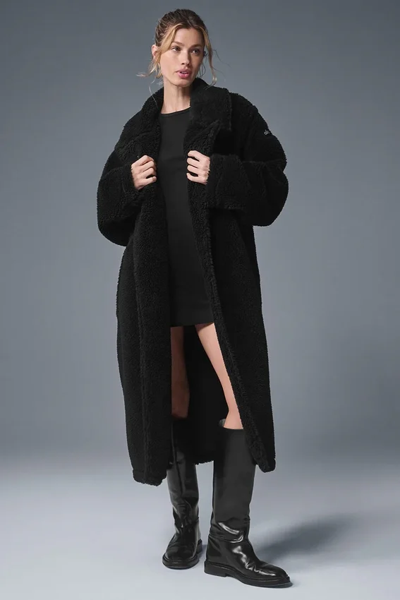Oversized Sherpa-trenchcoat – Svart