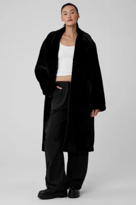 Oversized trenchcoat i fuskpäls – svart