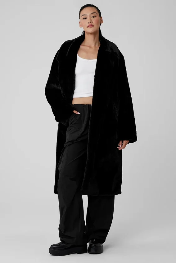 Oversized trenchcoat i fuskpäls – svart