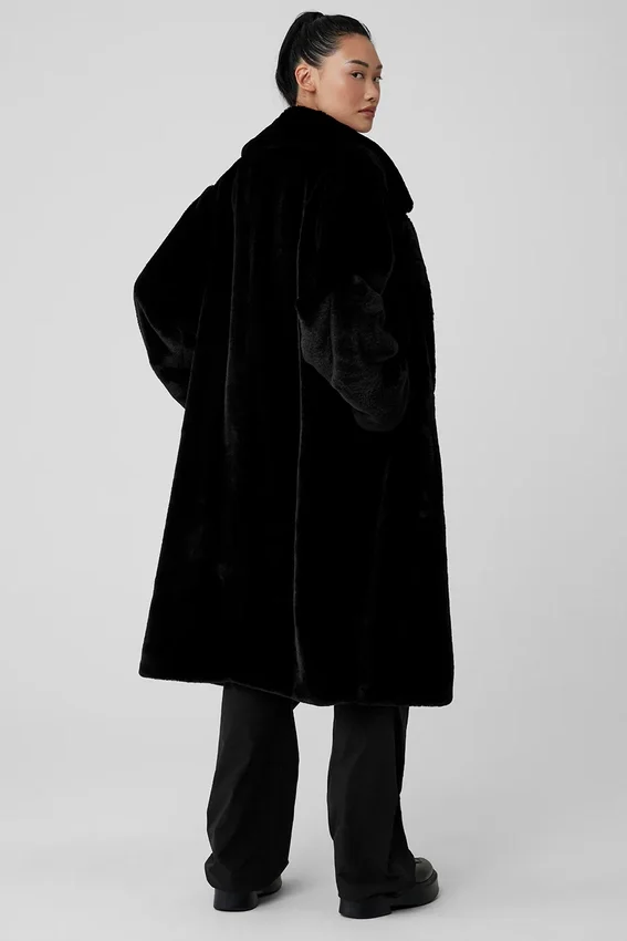 Oversized trenchcoat i fuskpäls – svart