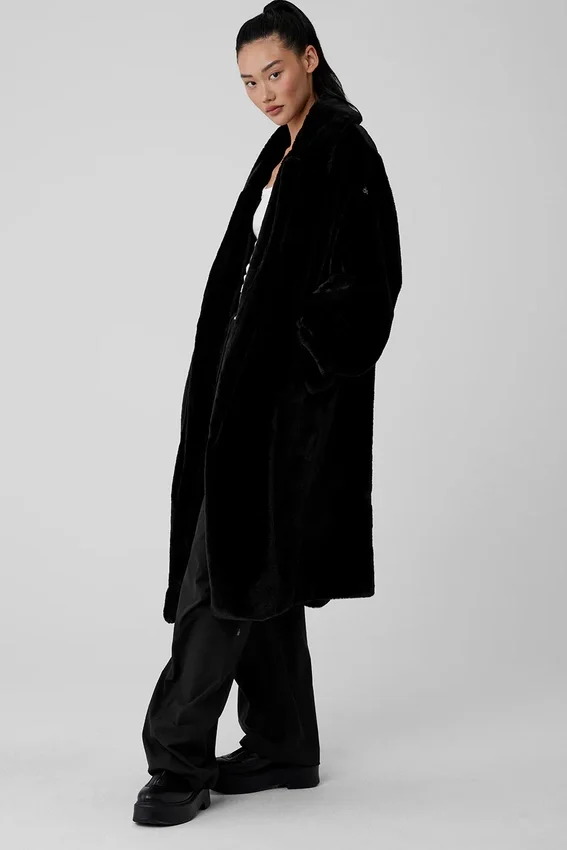 Oversized trenchcoat i fuskpäls – svart