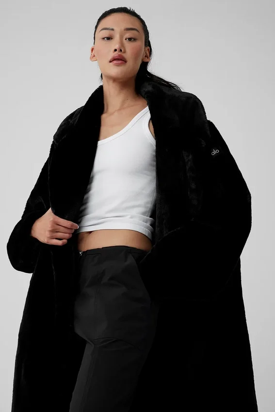 Oversized trenchcoat i fuskpäls – svart