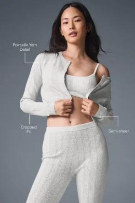 Pointelle-stickat T-shirt Be Mine Cardigan – ljusgrå melerad