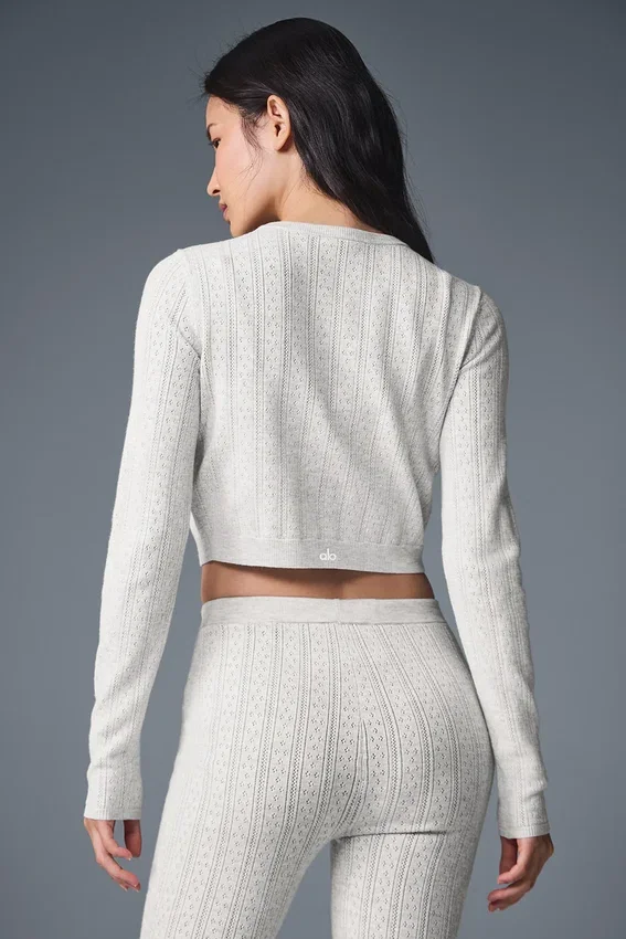 Pointelle-stickat T-shirt Be Mine Cardigan – ljusgrå melerad