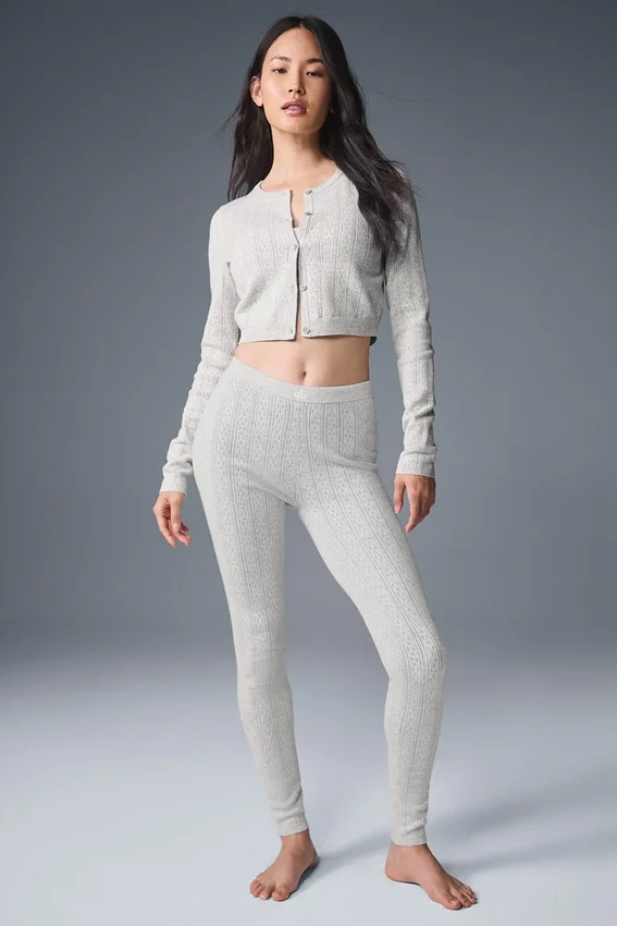 Pointelle-stickat T-shirt Be Mine Cardigan – ljusgrå melerad