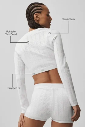 Pointelle-tröja Be Mine Cardigan – halvgenomskinlig vit