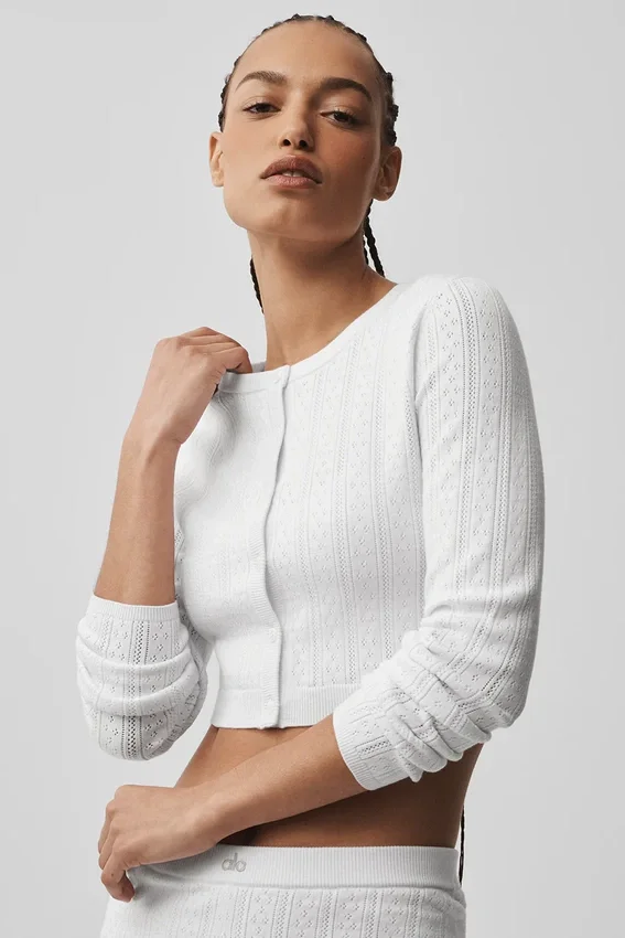 Pointelle-tröja Be Mine Cardigan – halvgenomskinlig vit