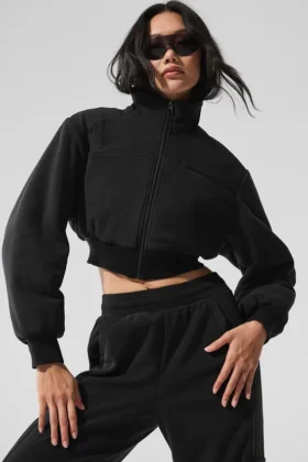Polar Fleece Cropped Wintry Mix Jacket – Svart