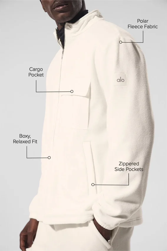 Polar Fleece Ridge-jacka med hel dragkedja – elfenben