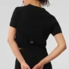 Polo-T-shirt i kashmir med plüschvaffelmönster – svart