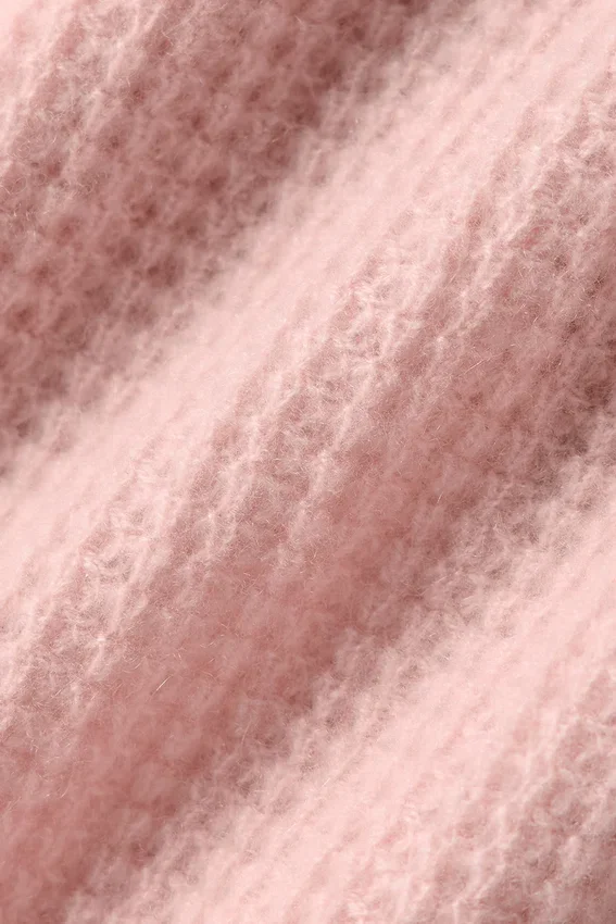 Polo-T-shirt i mjuk kashmir med våffelmönster – rosa kvarts