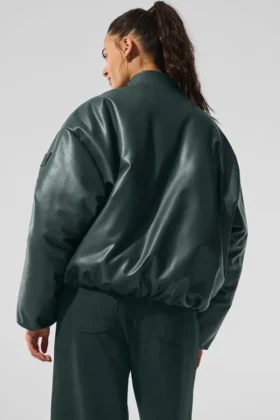 Premier-bomberjacka i konstläder – Charcoal Green