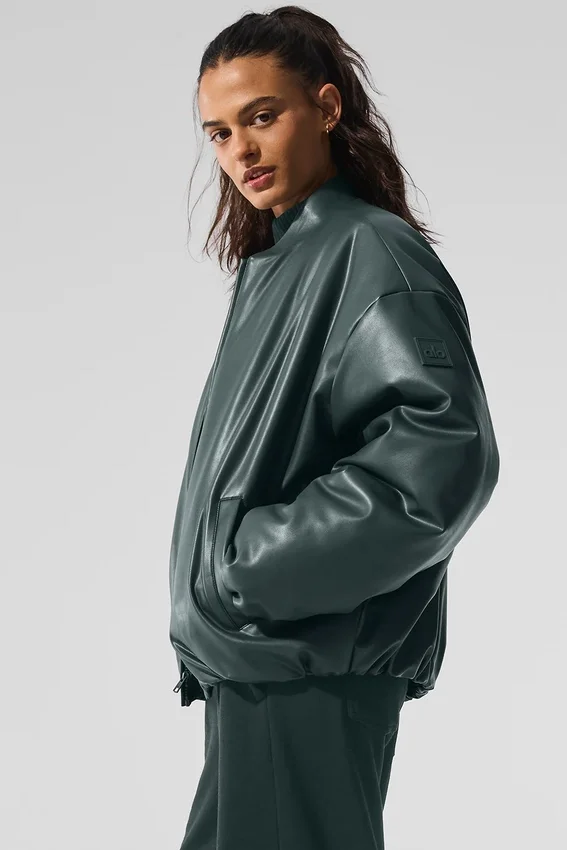 Premier-bomberjacka i konstläder – Charcoal Green