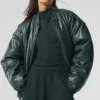 Premier-bomberjacka i konstläder – Charcoal Green