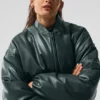Premier-bomberjacka i konstläder – Charcoal Green