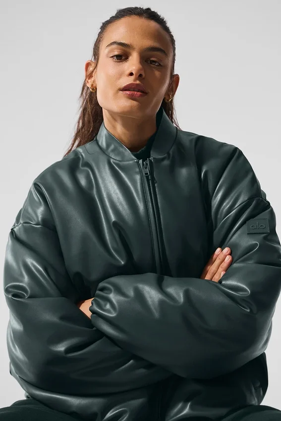 Premier-bomberjacka i konstläder – Charcoal Green