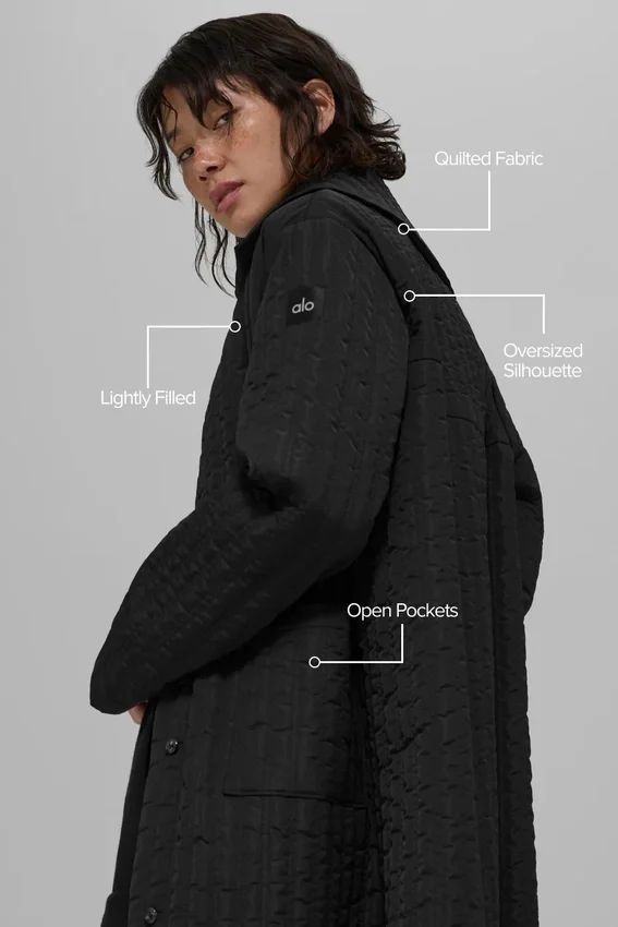 Quiltad Skyline Long Coat – svart