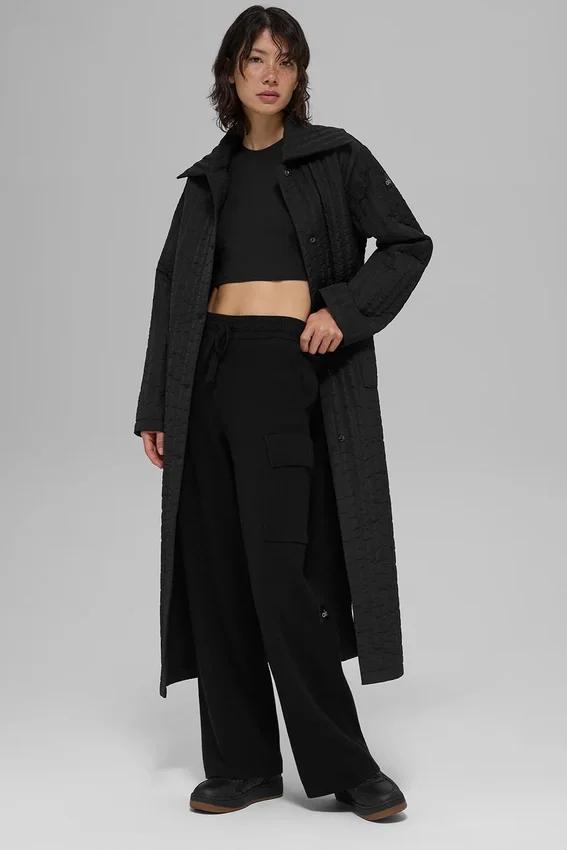Quiltad Skyline Long Coat – svart