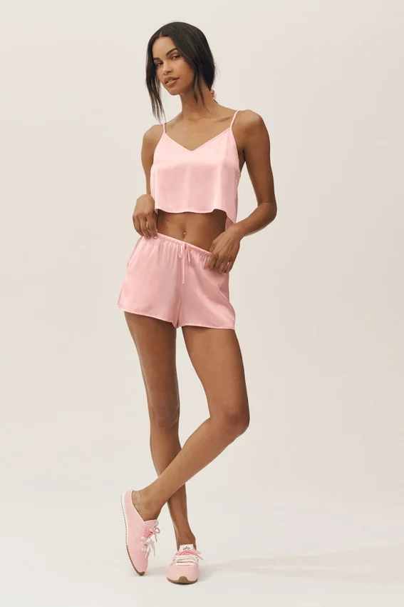 Radiance-shorts i silkesblandning – solkysst rosa