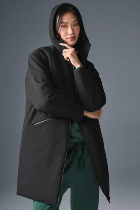 Rain or Shine Puffer Long Coat – Svart