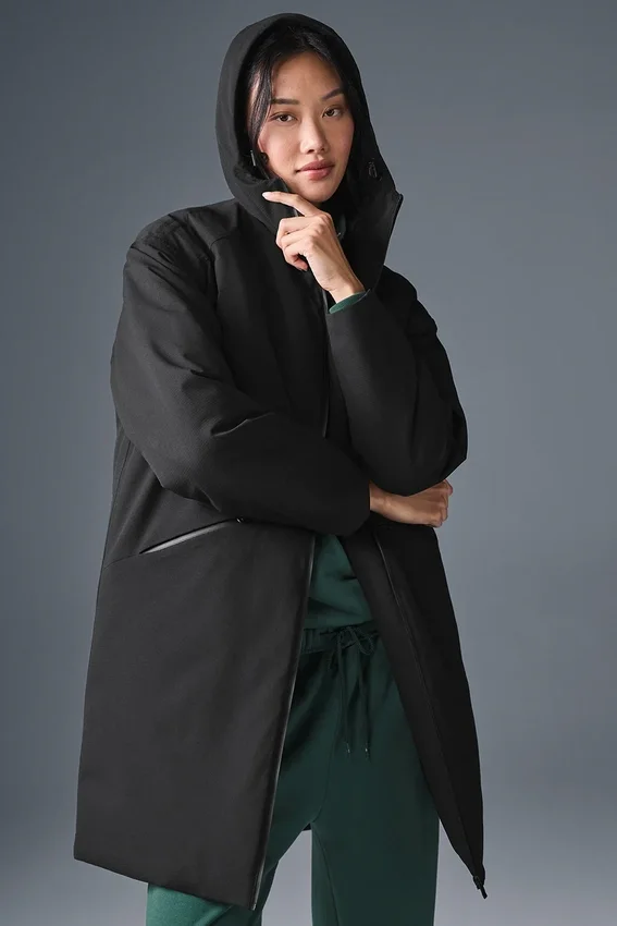 Rain or Shine Puffer Long Coat – Svart