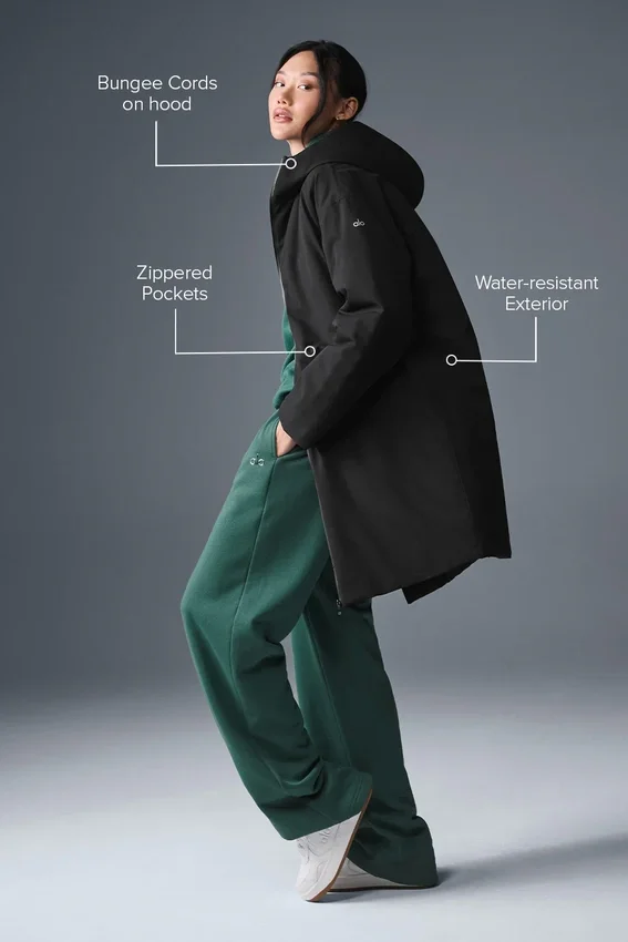 Rain or Shine Puffer Long Coat – Svart