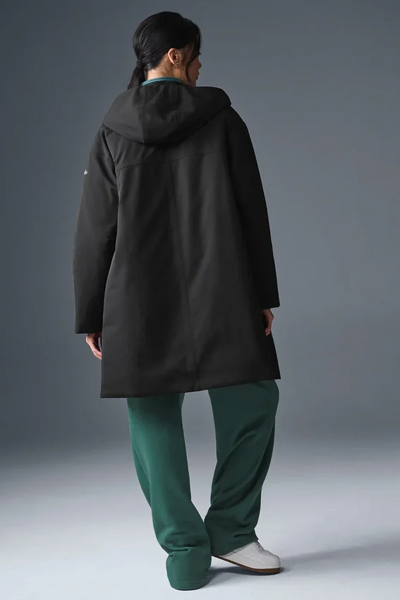 Rain or Shine Puffer Long Coat – Svart