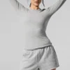 Ribbad långärmad tröja i modal – Athletic Heather Grey