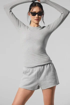 Ribbad långärmad tröja i modal – Athletic Heather Grey