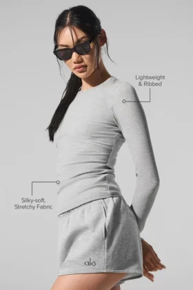 Ribbad långärmad tröja i modal – Athletic Heather Grey