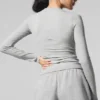 Ribbad långärmad tröja i modal – Athletic Heather Grey
