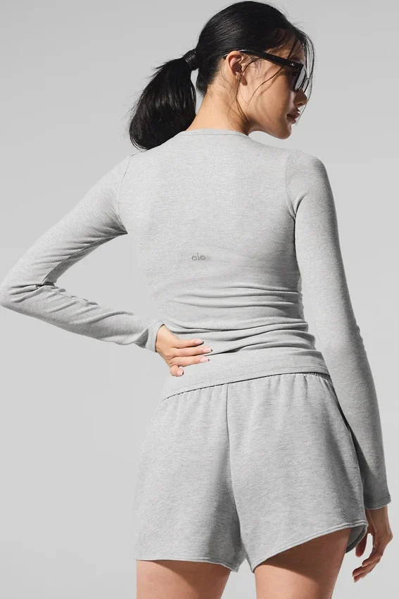 Ribbad långärmad tröja i modal – Athletic Heather Grey
