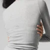 Ribbad långärmad tröja i modal – Athletic Heather Grey