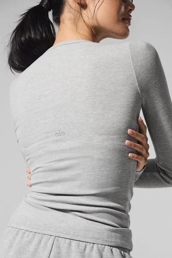Ribbad långärmad tröja i modal – Athletic Heather Grey