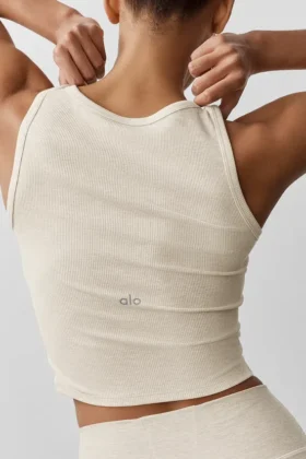 Ribbad modal-henley-tank – Oatmeal Heather