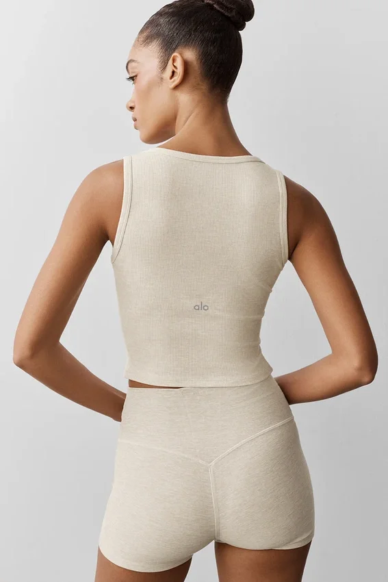 Ribbad modal-henley-tank – Oatmeal Heather