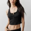 Ribbad modal-henley-tank – svart