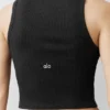 Ribbad modal-henley-tank – svart