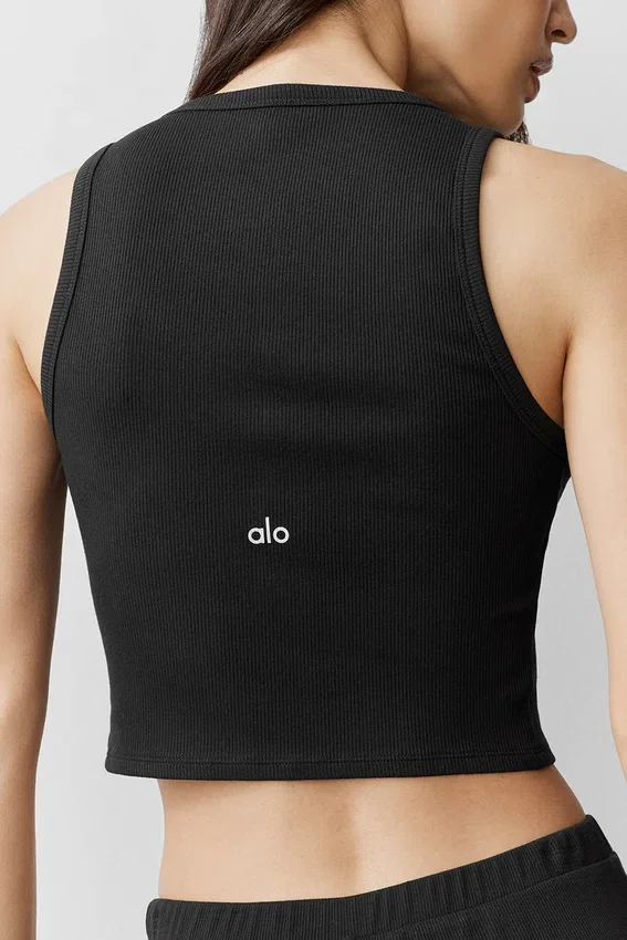 Ribbad modal-henley-tank – svart
