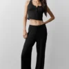 Ribbad modal-henley-tank – svart