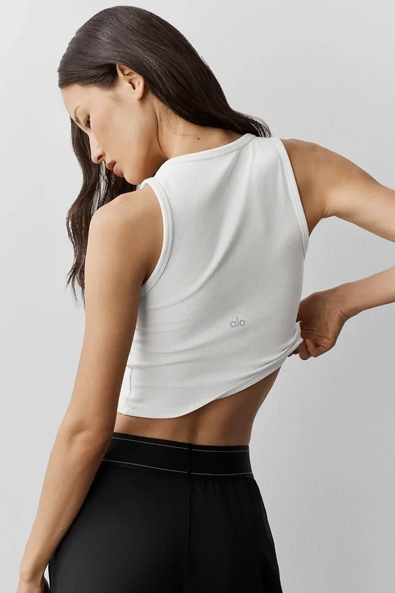 Ribbad modal-henley-tank – vit