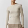 Ribbad modaltröja långärmad – Oatmeal Heather