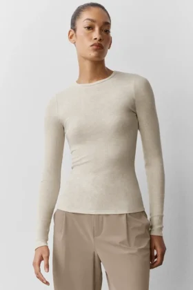Ribbad modaltröja långärmad – Oatmeal Heather