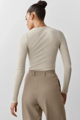 Ribbad modaltröja långärmad – Oatmeal Heather