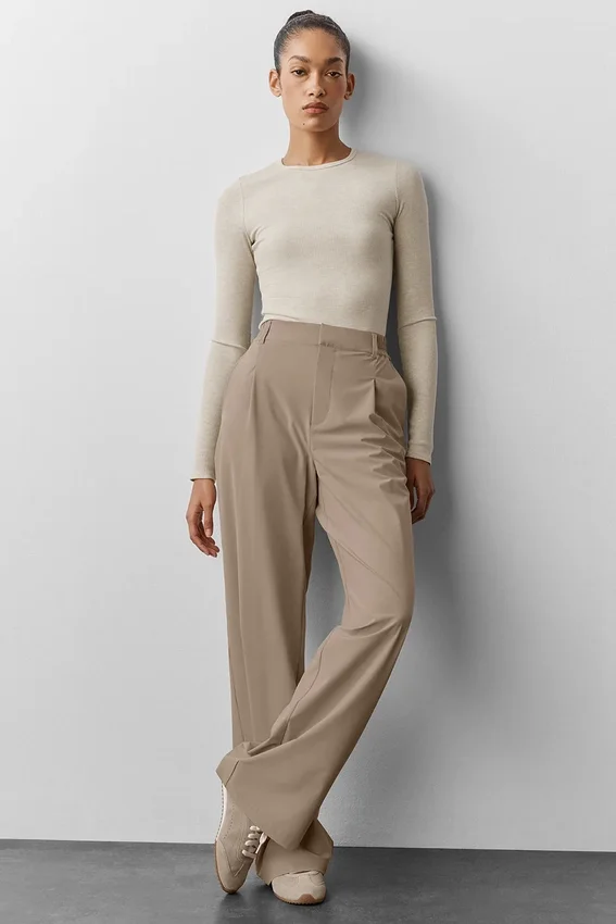 Ribbad modaltröja långärmad – Oatmeal Heather