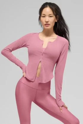 Ribbad Stardust-tröja med långärm – Pink Wild Rose